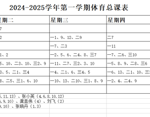 2024-2025学年第一学期体育课表