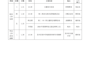 迎春中学2025-2026学年第一学期第二十一周工作安排表